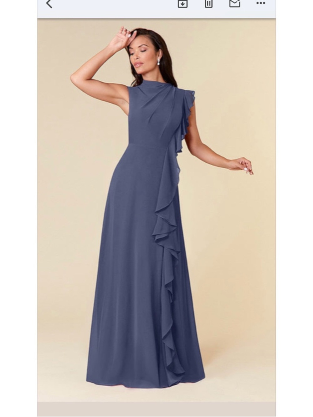 Azazie Slate Blue One-Shoulder Ruffle Gown
